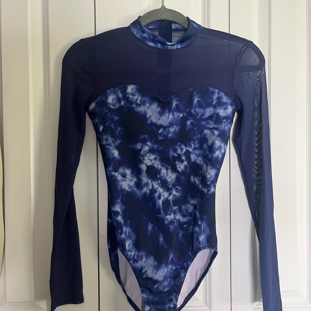 Mirella long sleeve, mock neck mesh leotard. Size S